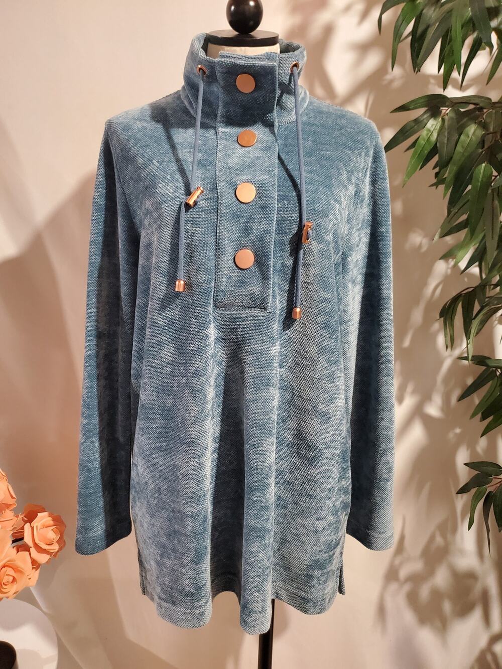 Soft Surroundings St Germain Tunic Sweater Chenille Pullover Sweater Sz XL Blue